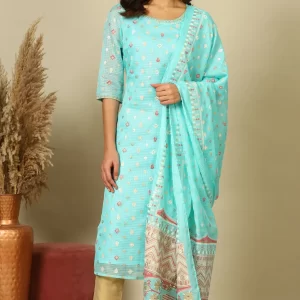 Women’s Sky Blue Abstract Printed Kota Dupatta