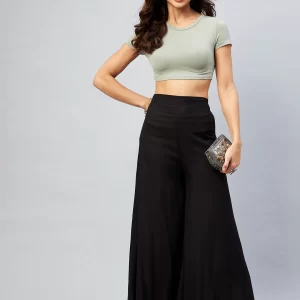 Viscose Rayon Solid Black Handloom Palazzo