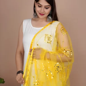 Indian Bollywood Solid Designer Net Sequence Dupatta, Scarf, Shawl, Chunni Latest Wedding Women Dupatta with Matching Lace, Gift for Her