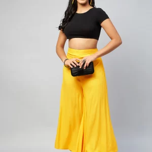 Viscose Rayon Solid Yellow Handloom Palazzo