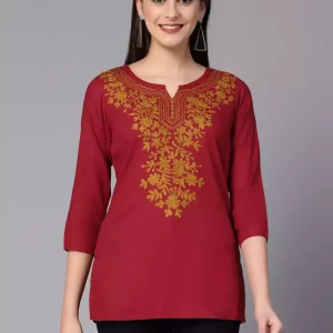 Red Kashmiri Embroidered Short Kurti