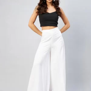 Viscose Rayon Solid White Handloom Palazzo