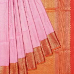 Pink Kanchipuram Silk Saree with Bright Orange Border