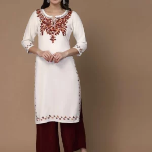 White Kashmiri Embroidered Kurti