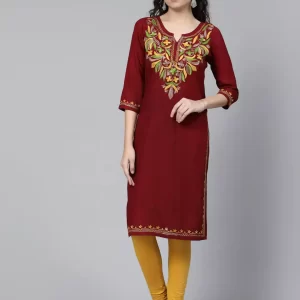Bushra Maroon Embroidered Kurti
