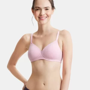 Pink Lady Melange Wire free Padded Super Combed Cotton Elastane Stretch Full Coverage Bra