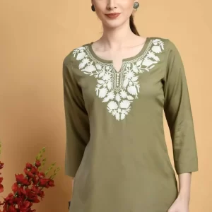 Olive Colored Kashmiri Short Kurti