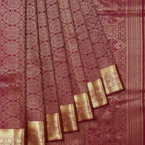 Dark Purple Kanchipuram Silk Saree with Floral Jaal Design