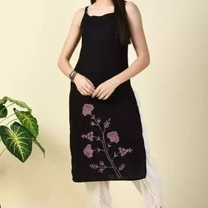 Black Pashmina Work Sleeveless Kurti