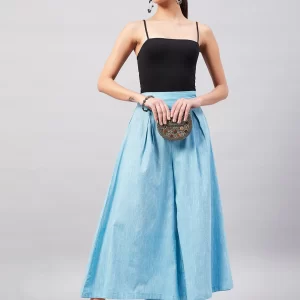 Casual Smart Skyblue Handloom Palazzo