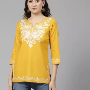 Mustard Kashmiri Short Kurti