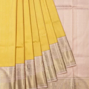Yellow Kanchipuram Silk Saree with Onion Pink Zari Pallu
