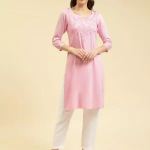 Pink Silk Embroidered Kashmiri Kurti