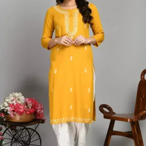 Mustard Colored Pashmina Work Kurti