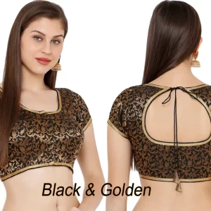 Readymade saree blouse short sleeve brocade Padded blouse for saree from back side openable with hook eye