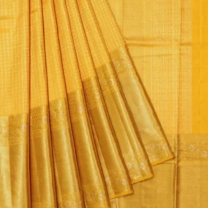 Mustard Kanchipuram Tissue Silk Saree with Large Gold Zari Border