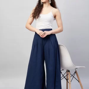 Navy Blue Smart Casual Handloom Palazzo