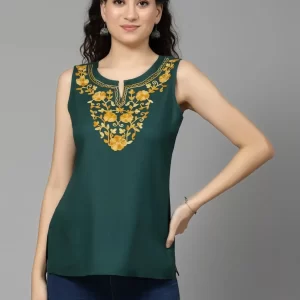 Nadia Green Sleeveless Short Kurti