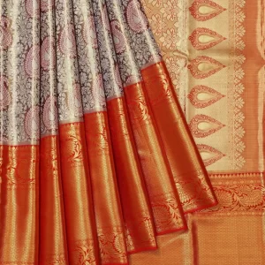 Blue Kanchipuram Silk Saree with Floral Zari and Red Pallu Regular price