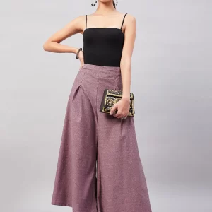 Mauve Smart Casual Handloom Palazzo