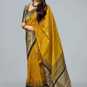 Stunning Mustard Banarasi Silk Saree Festive Wear
