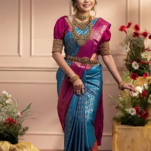 Aqua Blue Litchi Silk Zari Jacquard Saree A Classy Wear Festive Wear