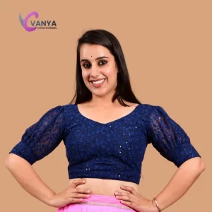 Chikankari embroidery Round-Neck Sleeves Cotton Saree Blouse – Non-Padded | Available in Multiple Colors & Sizes | Saari Blouses |Summer