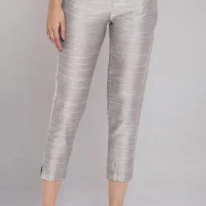 Silver Woven Trousers With Elasticated Waistband
