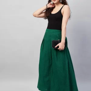 Bottle Green Smart Casual Handloom Palazzo
