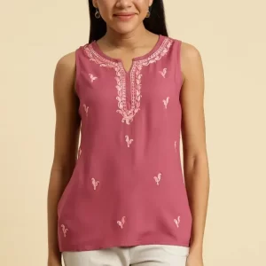 Laiba Pink Sleeveless Short Kurti