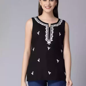 Laiba Black Sleeveless Short Kurti