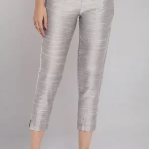 Silver Woven Trousers With Elasticated Waistband