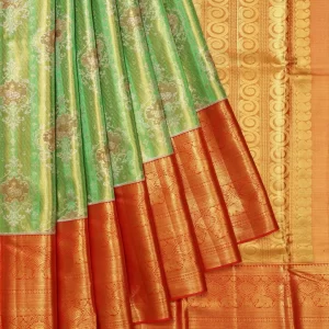 Parrot Green Kanchipuram Tissue Silk Saree