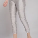Silver Woven Trousers With Elasticated Waistband