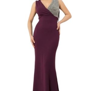 Elegant Evening Gown, V-Neck Sequin Bodice, Floor Length Purple Mermaid Dress