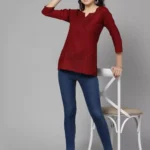 Hiba Maroon Self Embroidered Short Kurti