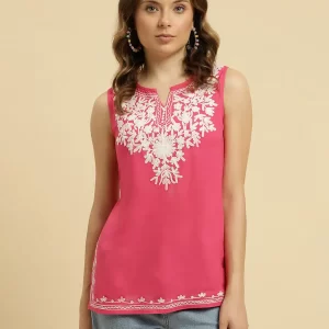Pink Sleeveless Short Kurti