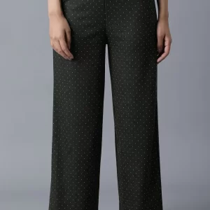 Black Solid Straight Fit Palazzo With Elasticated Waistband