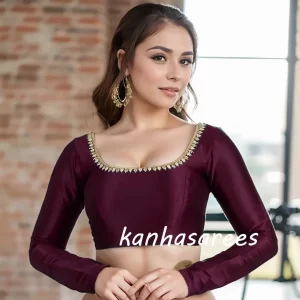 Readymade Saree Blouse Custom Made High Neck Raw Silk Saree Blouse – Long Sleeve Latest Indian Ethnic Wear Custom Crop Top Made to Order