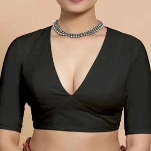 Made To Order Indian Designer Black colour Saree Lehenga Blouse Deep -V Neck Half sleeves blouse for women !! blouse , women blouse
