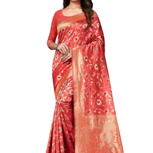 Red Banarasi Silk Zari Weaving Work Saree Festive Wear