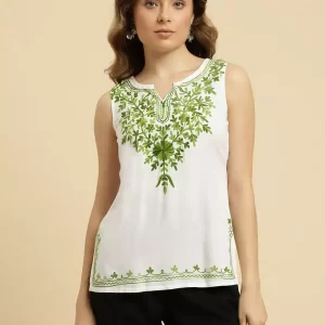 White Sleeveless Short Kurti