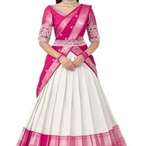 Women's Indian Traditional Kanjivaram Silk Pure Weaving Lehenga Choli Along With Dupatta And Blouse Piece(Pink)
