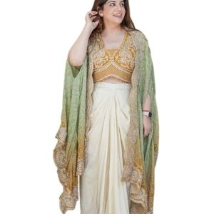 Premium Chinnon Silk Fabric With Cording & Wedding Bollywood Party Girls Wear Dhoti Indo Western(Mustard)