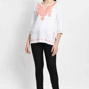White Kashmiri Embroidered Short Kurti