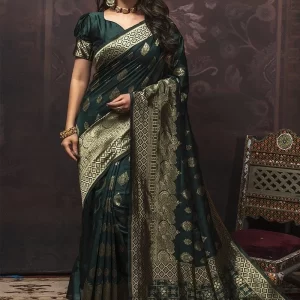 Green Benarasi Silk Jacquard Weaving Saree Festive Wear