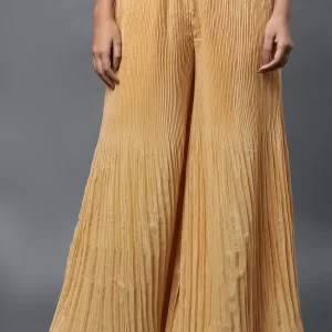 Gold Solid Flared Woven Sharara With Pleats