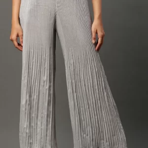 Silver Solid Flared Woven Sharara With Pleats