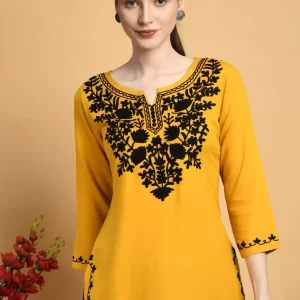 Mustard Colored Kashmiri Short Kurti