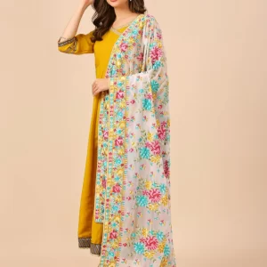 Floral Embroidered White & Multi Georgette Dupatta